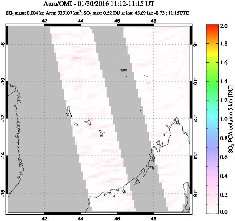 A sulfur dioxide image over Comoro Islands on Jan 30, 2016.