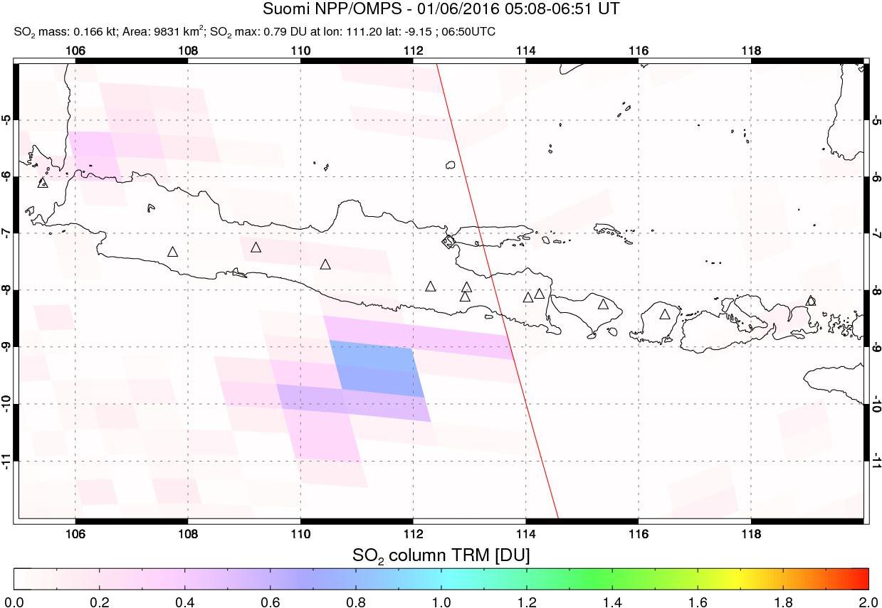 A sulfur dioxide image over Java, Indonesia on Jan 06, 2016.