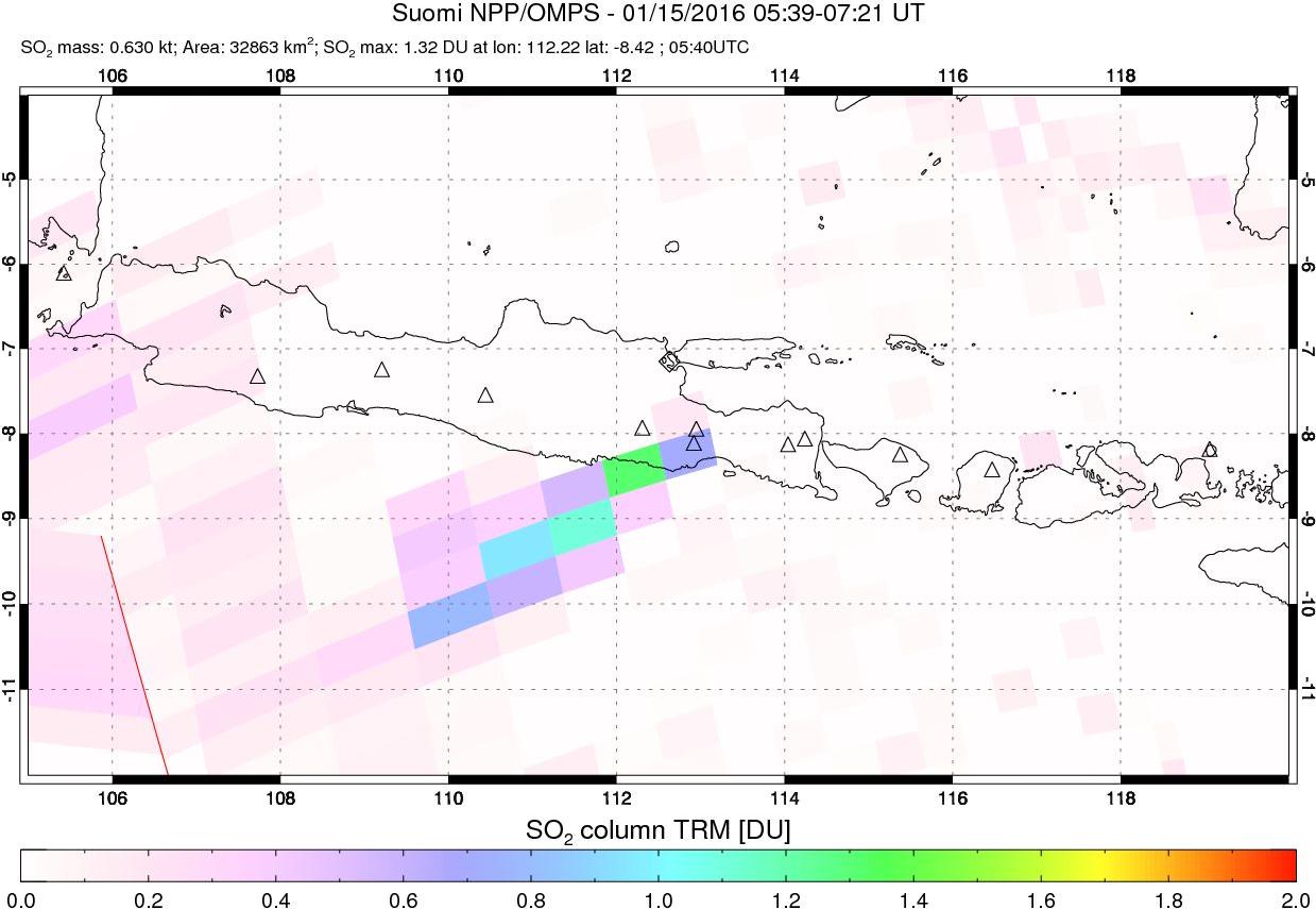 A sulfur dioxide image over Java, Indonesia on Jan 15, 2016.
