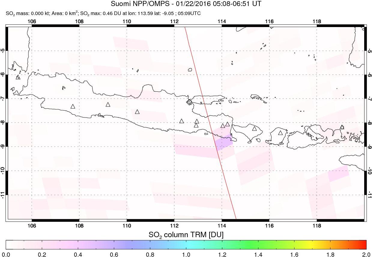 A sulfur dioxide image over Java, Indonesia on Jan 22, 2016.