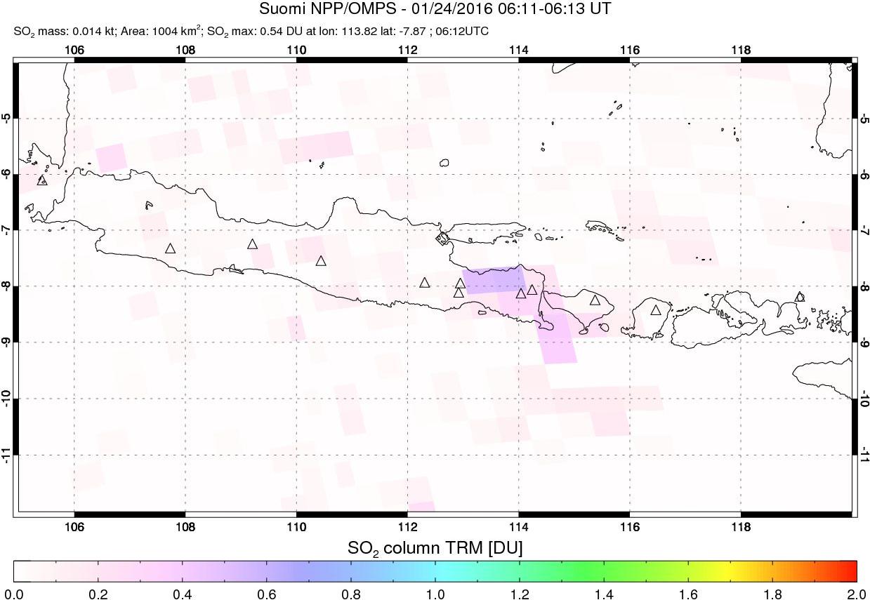 A sulfur dioxide image over Java, Indonesia on Jan 24, 2016.