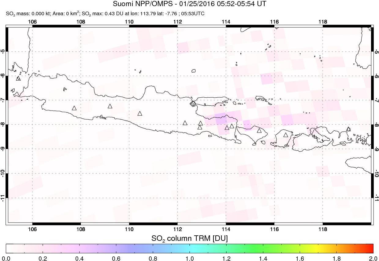 A sulfur dioxide image over Java, Indonesia on Jan 25, 2016.