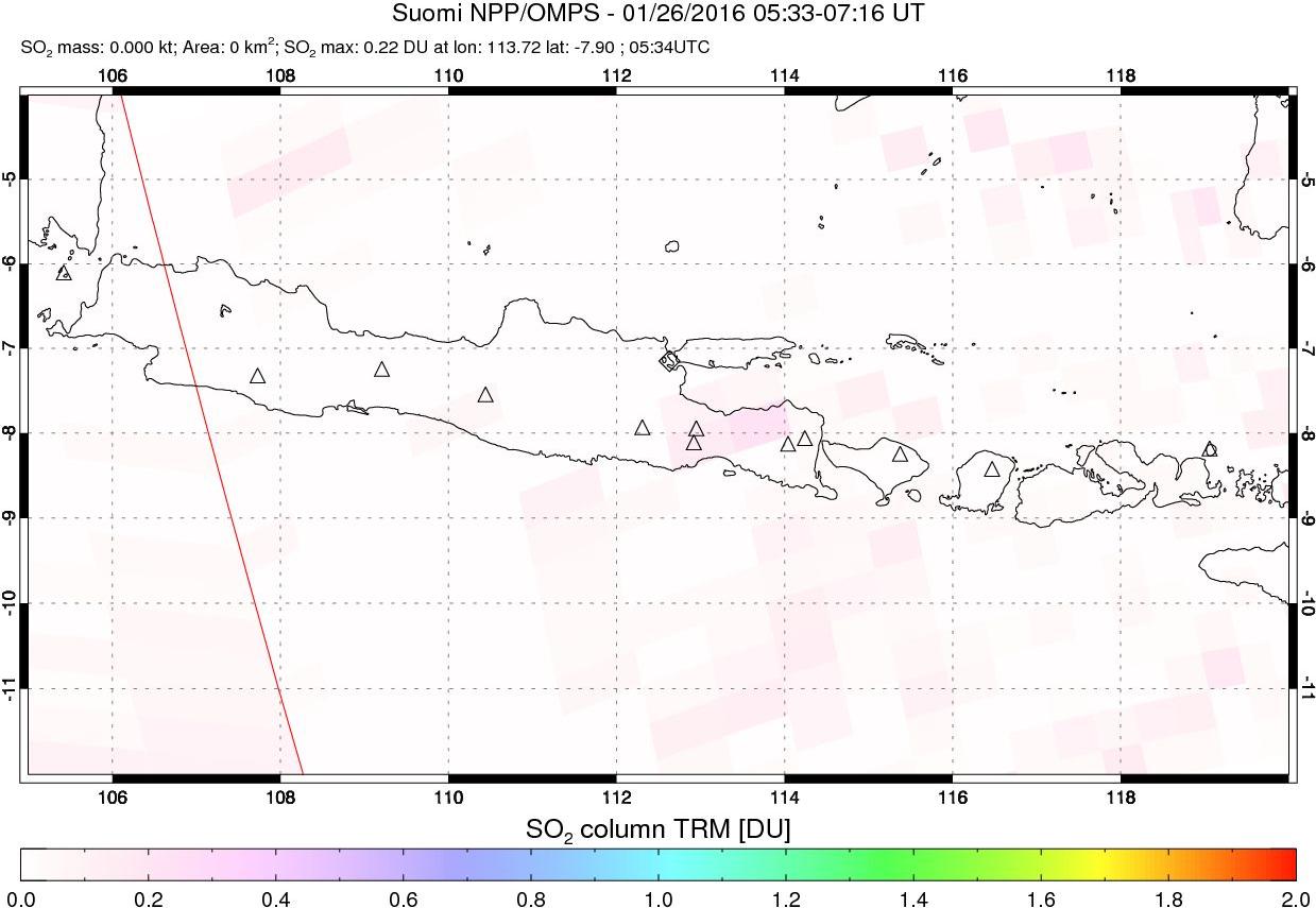 A sulfur dioxide image over Java, Indonesia on Jan 26, 2016.
