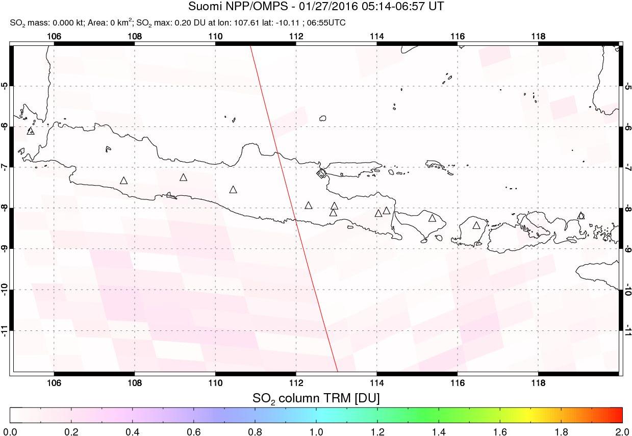 A sulfur dioxide image over Java, Indonesia on Jan 27, 2016.