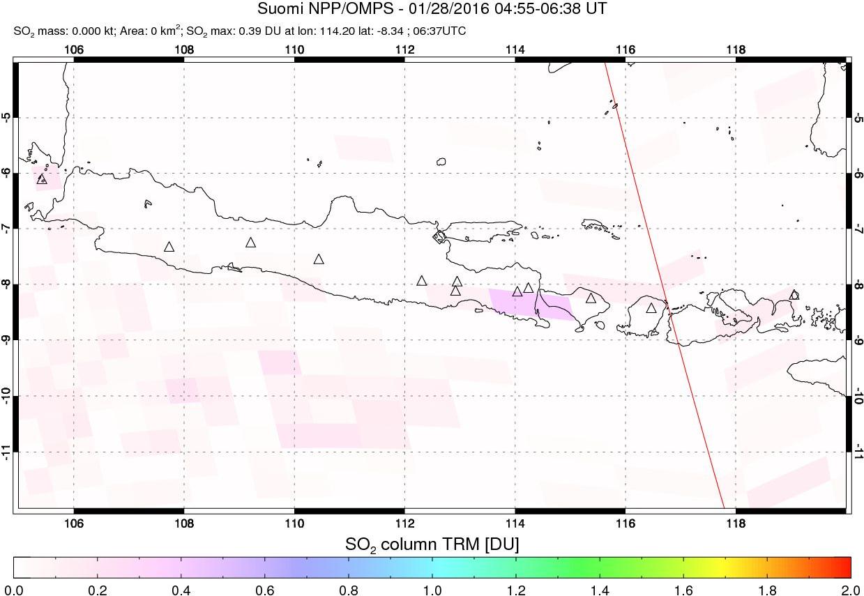 A sulfur dioxide image over Java, Indonesia on Jan 28, 2016.