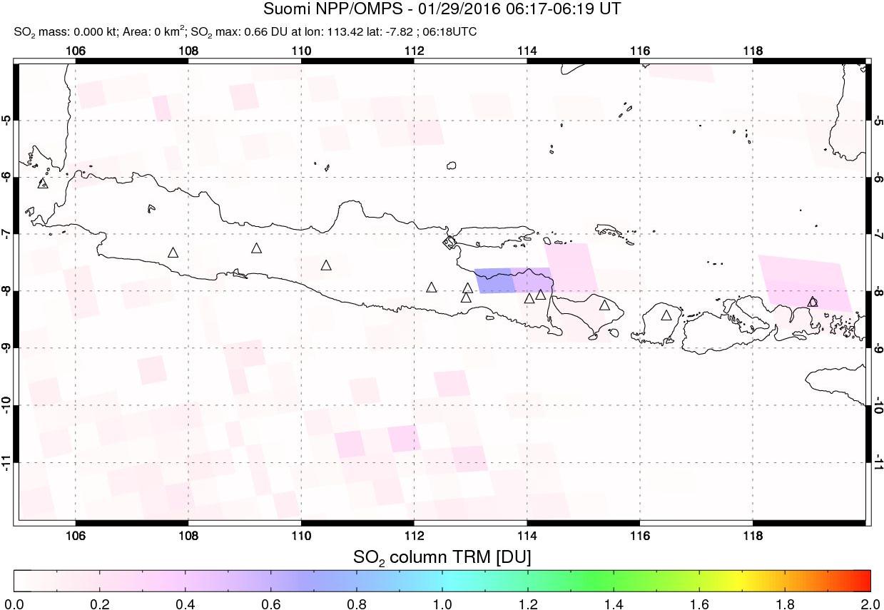 A sulfur dioxide image over Java, Indonesia on Jan 29, 2016.