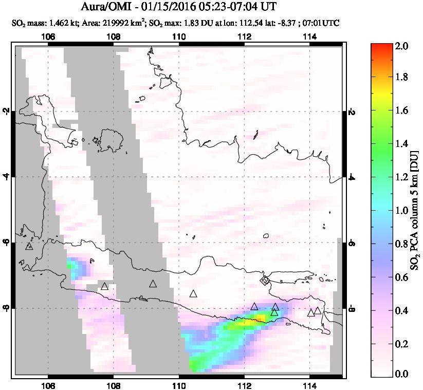 A sulfur dioxide image over Java, Indonesia on Jan 15, 2016.