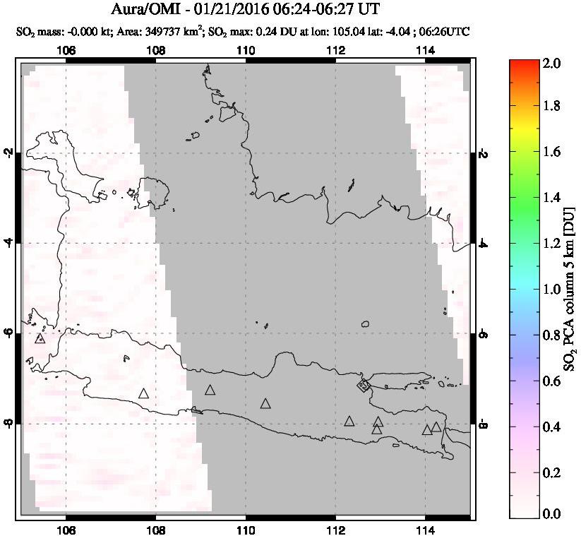 A sulfur dioxide image over Java, Indonesia on Jan 21, 2016.