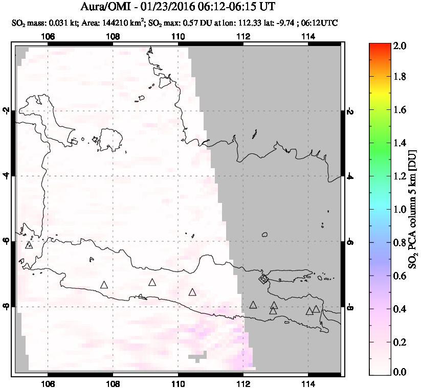 A sulfur dioxide image over Java, Indonesia on Jan 23, 2016.