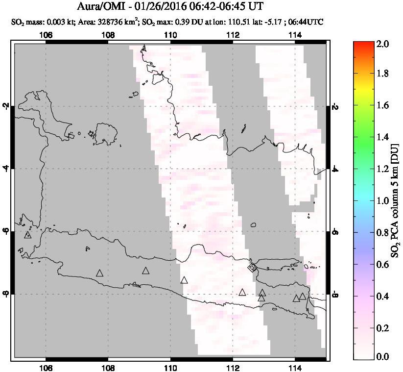 A sulfur dioxide image over Java, Indonesia on Jan 26, 2016.