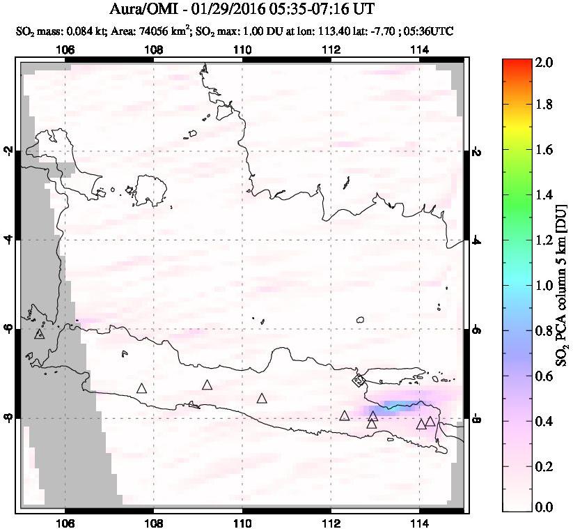 A sulfur dioxide image over Java, Indonesia on Jan 29, 2016.