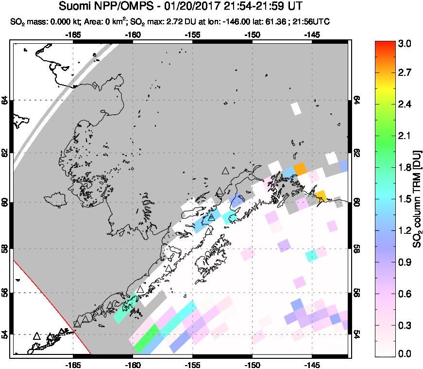 A sulfur dioxide image over Alaska, USA on Jan 20, 2017.