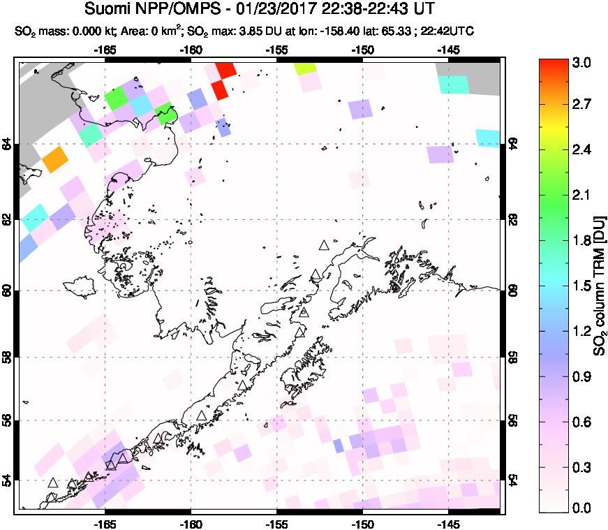 A sulfur dioxide image over Alaska, USA on Jan 23, 2017.
