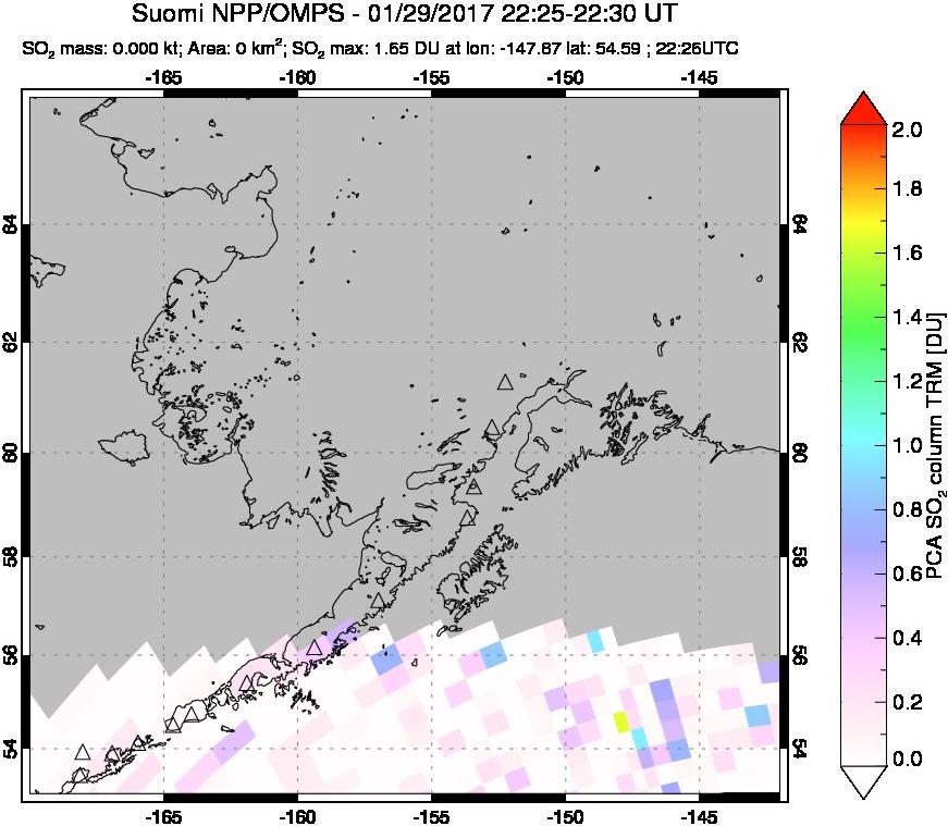 A sulfur dioxide image over Alaska, USA on Jan 29, 2017.