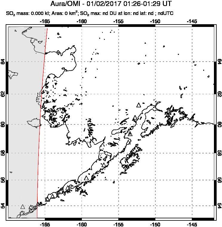 A sulfur dioxide image over Alaska, USA on Jan 02, 2017.