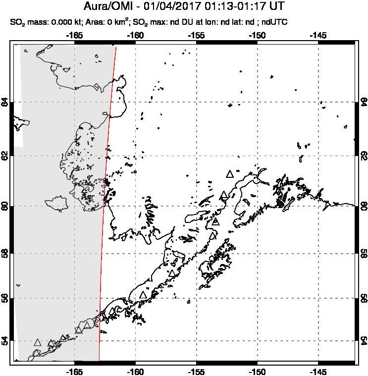 A sulfur dioxide image over Alaska, USA on Jan 04, 2017.