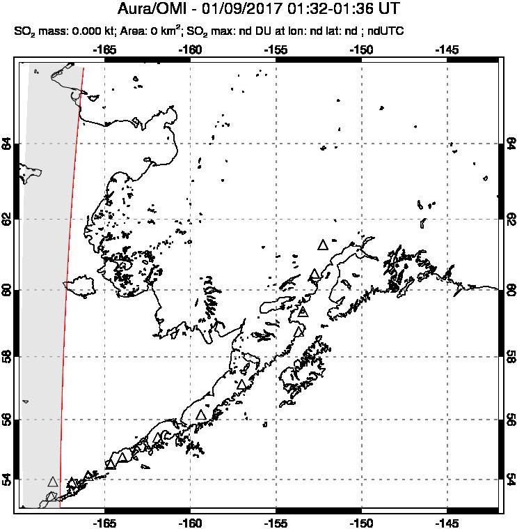 A sulfur dioxide image over Alaska, USA on Jan 09, 2017.