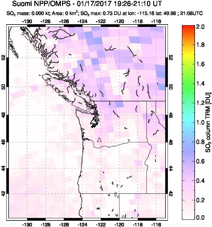 A sulfur dioxide image over Cascade Range, USA on Jan 17, 2017.