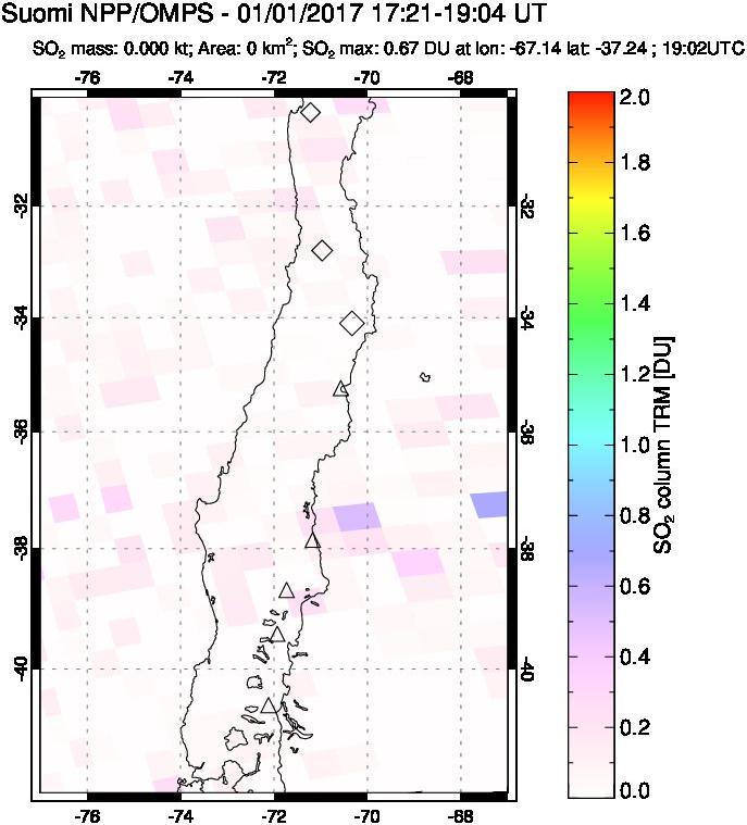 A sulfur dioxide image over Central Chile on Jan 01, 2017.