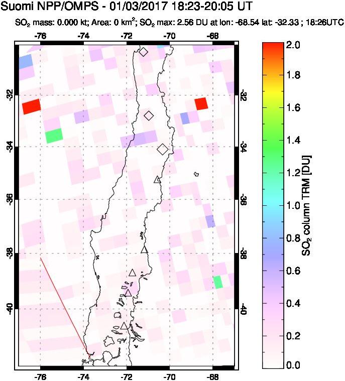 A sulfur dioxide image over Central Chile on Jan 03, 2017.