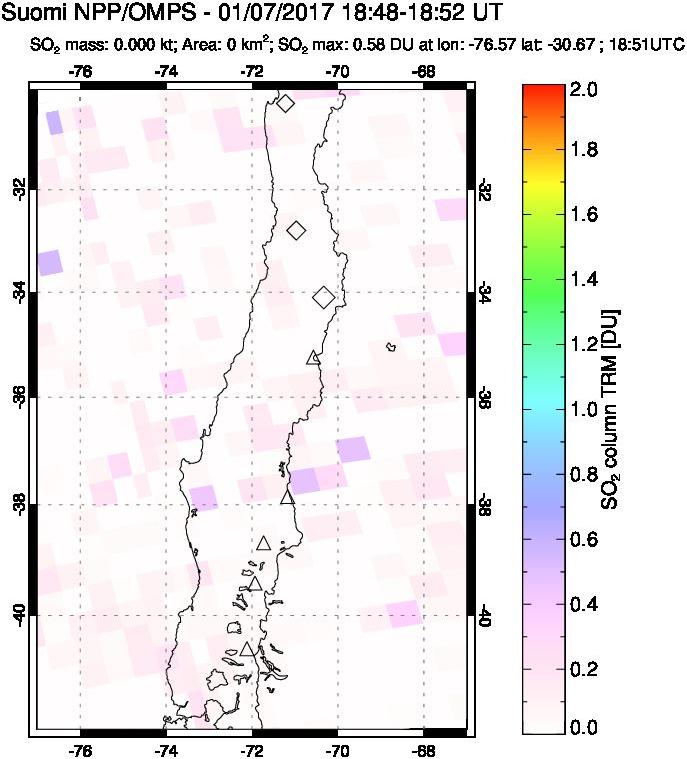 A sulfur dioxide image over Central Chile on Jan 07, 2017.