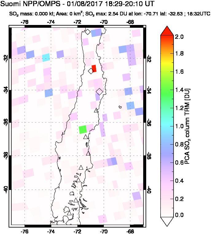 A sulfur dioxide image over Central Chile on Jan 08, 2017.