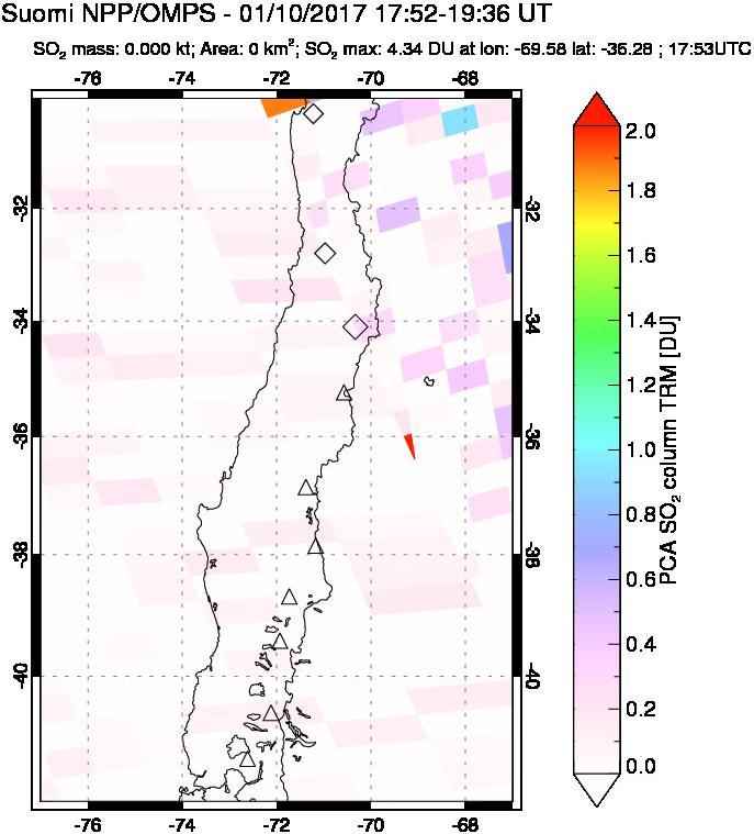 A sulfur dioxide image over Central Chile on Jan 10, 2017.