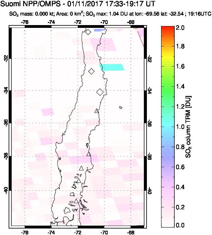 A sulfur dioxide image over Central Chile on Jan 11, 2017.
