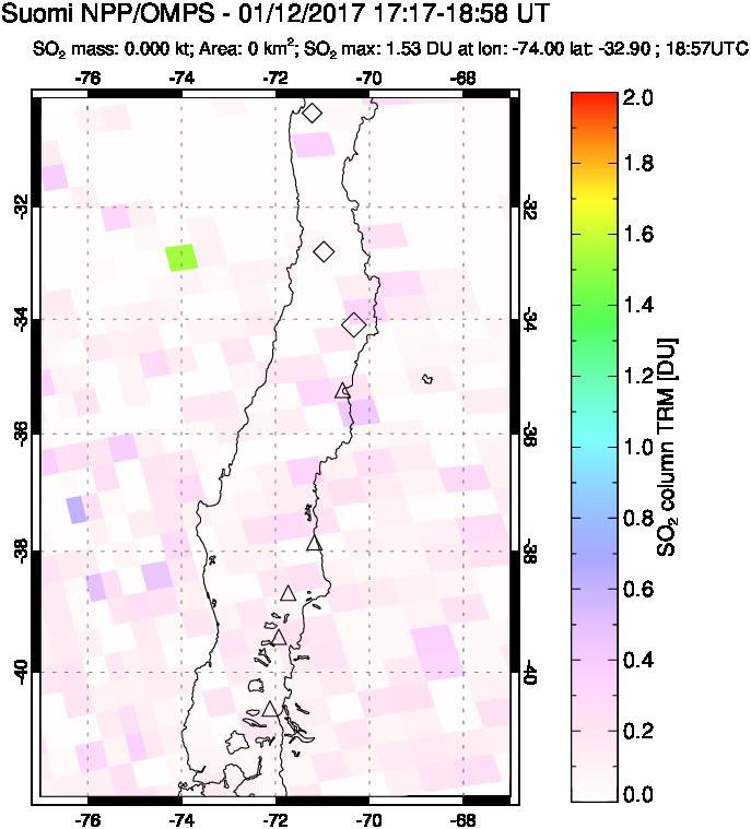 A sulfur dioxide image over Central Chile on Jan 12, 2017.