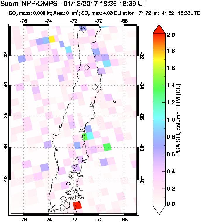 A sulfur dioxide image over Central Chile on Jan 13, 2017.