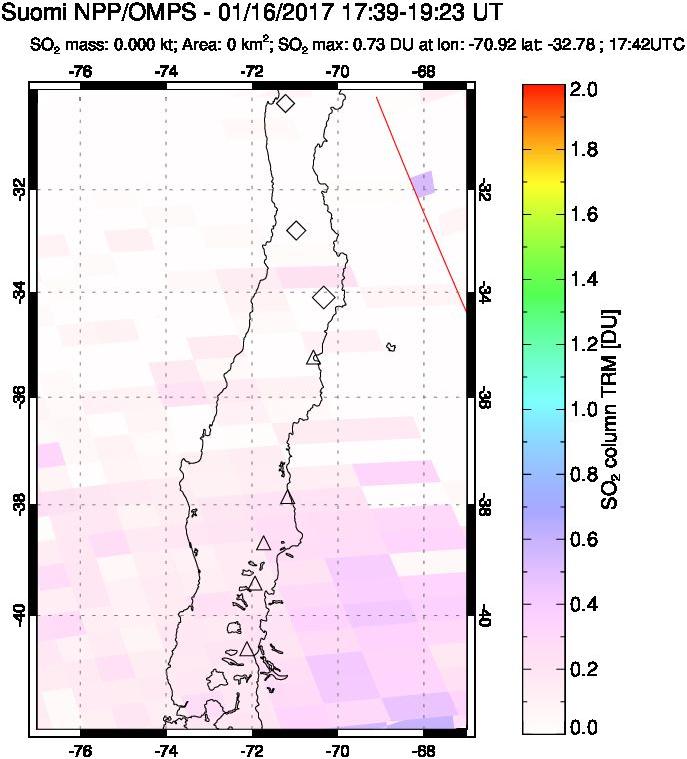 A sulfur dioxide image over Central Chile on Jan 16, 2017.