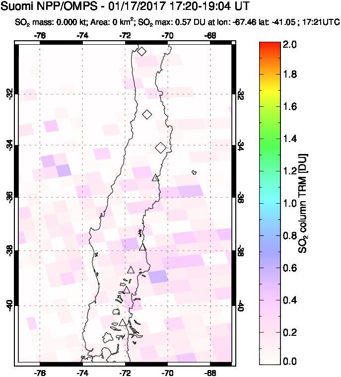 A sulfur dioxide image over Central Chile on Jan 17, 2017.