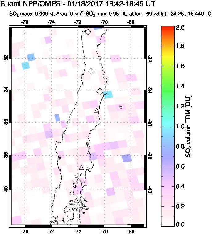 A sulfur dioxide image over Central Chile on Jan 18, 2017.