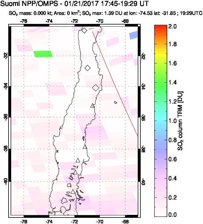 A sulfur dioxide image over Central Chile on Jan 21, 2017.