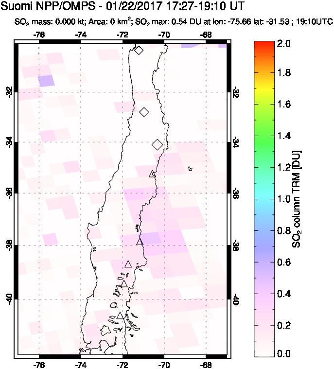 A sulfur dioxide image over Central Chile on Jan 22, 2017.
