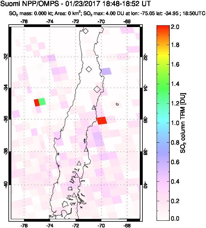 A sulfur dioxide image over Central Chile on Jan 23, 2017.