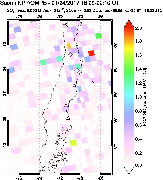 A sulfur dioxide image over Central Chile on Jan 24, 2017.