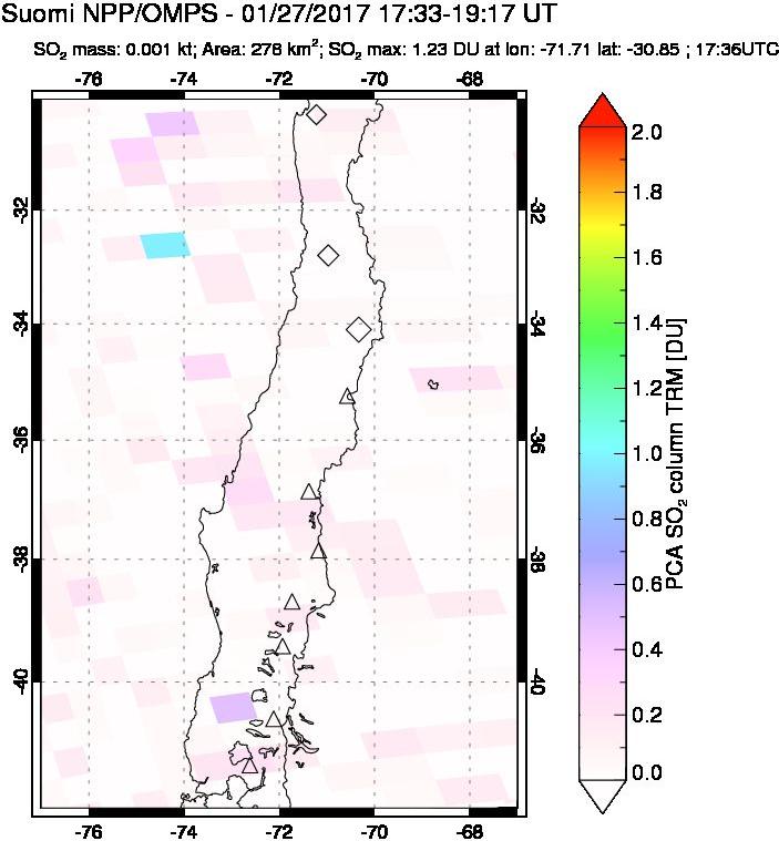 A sulfur dioxide image over Central Chile on Jan 27, 2017.