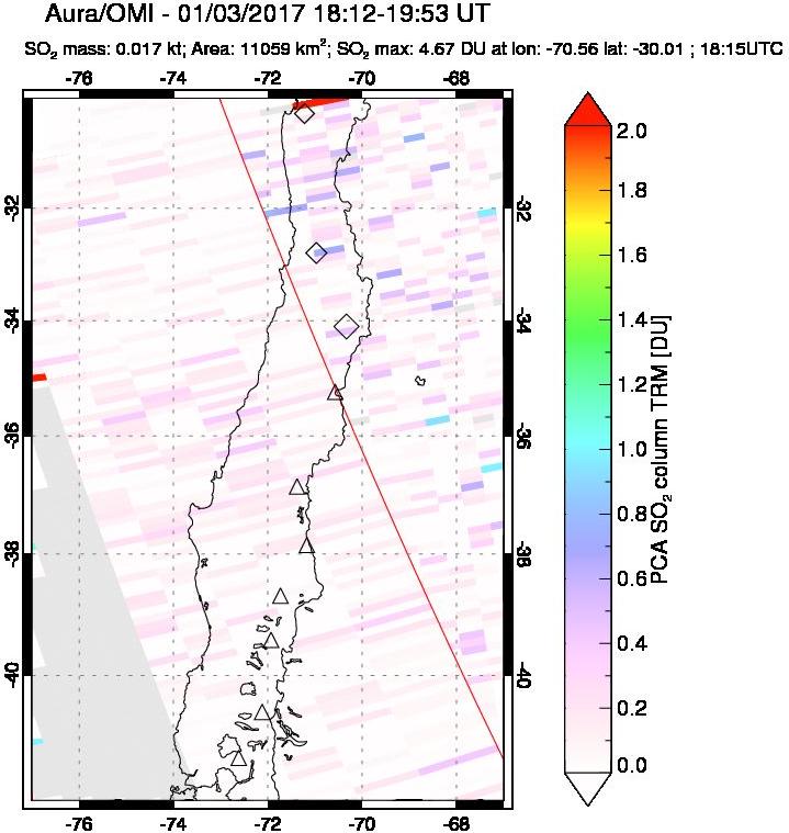 A sulfur dioxide image over Central Chile on Jan 03, 2017.