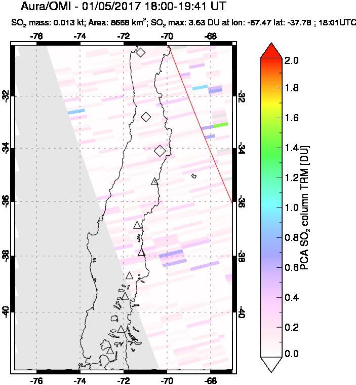A sulfur dioxide image over Central Chile on Jan 05, 2017.