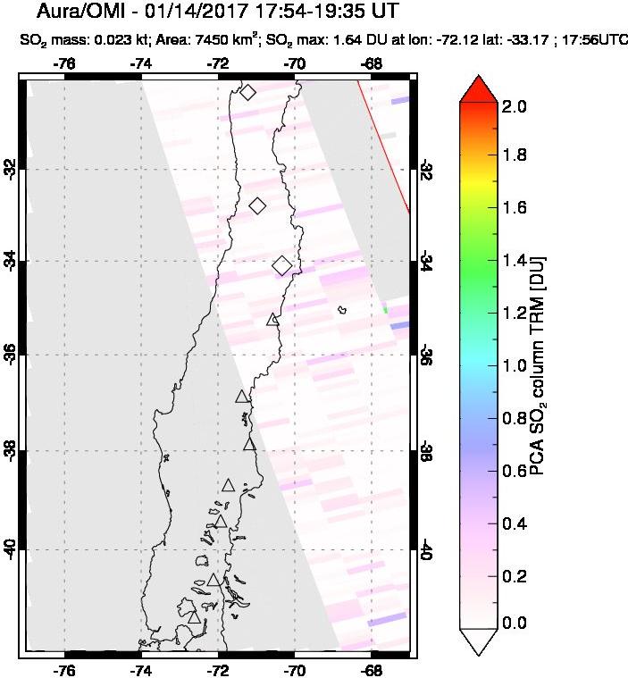 A sulfur dioxide image over Central Chile on Jan 14, 2017.