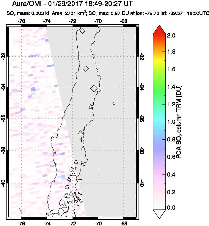 A sulfur dioxide image over Central Chile on Jan 29, 2017.