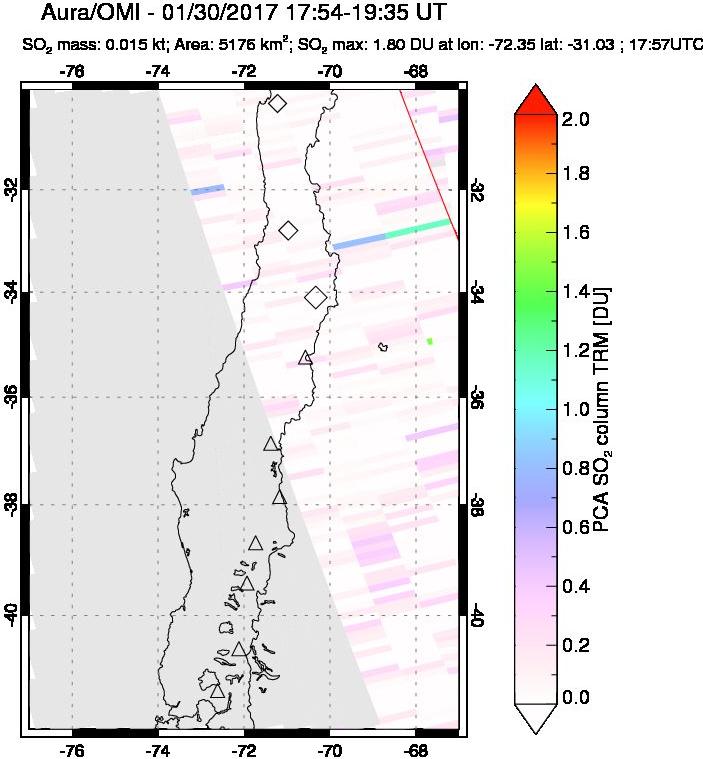 A sulfur dioxide image over Central Chile on Jan 30, 2017.