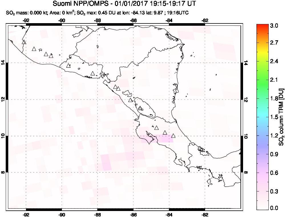 A sulfur dioxide image over Central America on Jan 01, 2017.