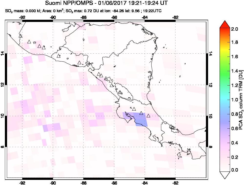 A sulfur dioxide image over Central America on Jan 06, 2017.