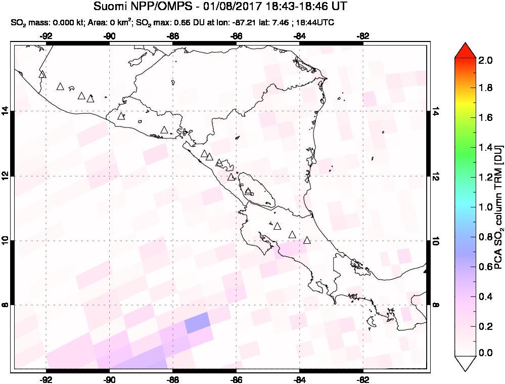 A sulfur dioxide image over Central America on Jan 08, 2017.