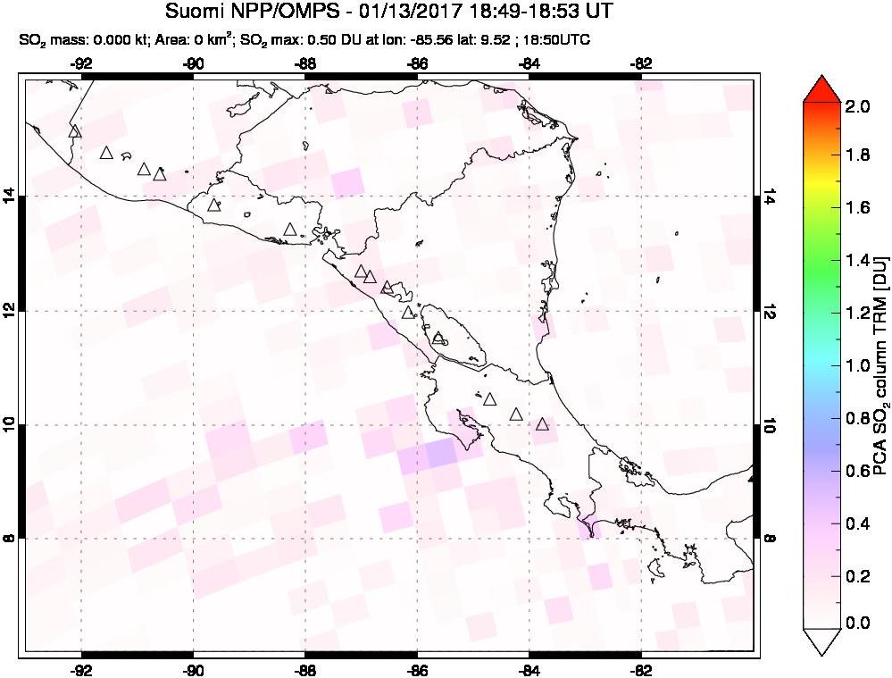 A sulfur dioxide image over Central America on Jan 13, 2017.