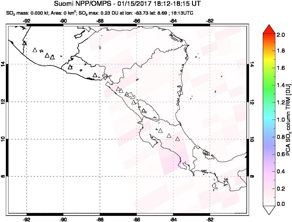 A sulfur dioxide image over Central America on Jan 15, 2017.