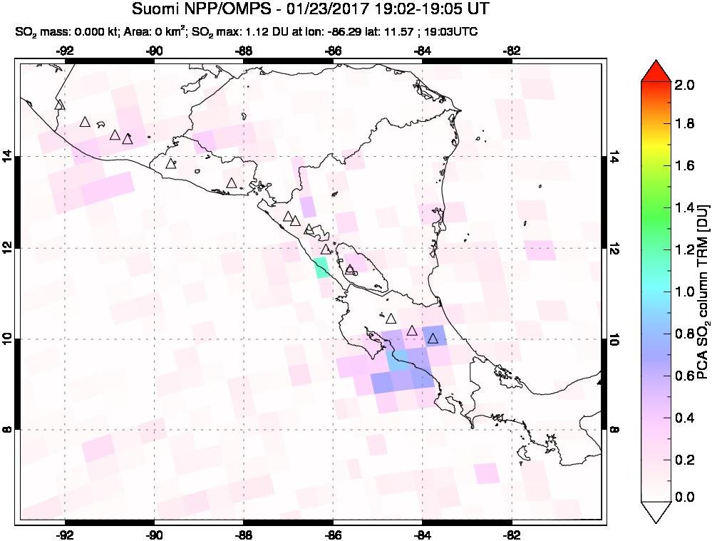 A sulfur dioxide image over Central America on Jan 23, 2017.