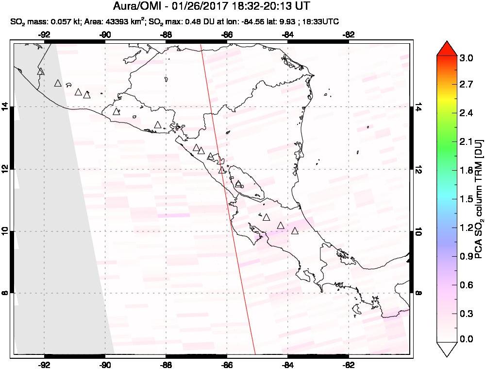 A sulfur dioxide image over Central America on Jan 26, 2017.